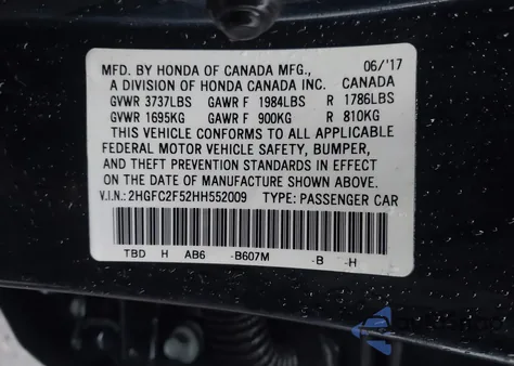 2017 Honda Civic Lx from USA, damaged, VIN 2HGFC2F52HH552009